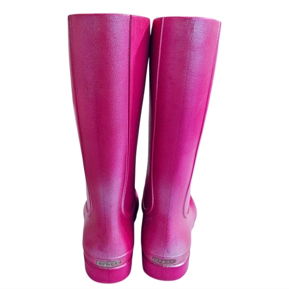 Crocs Girls Tall Pink Iridescent Waterproof Rain Boots Juniors SZ 2 HOST PICK - Picture 3 of 4